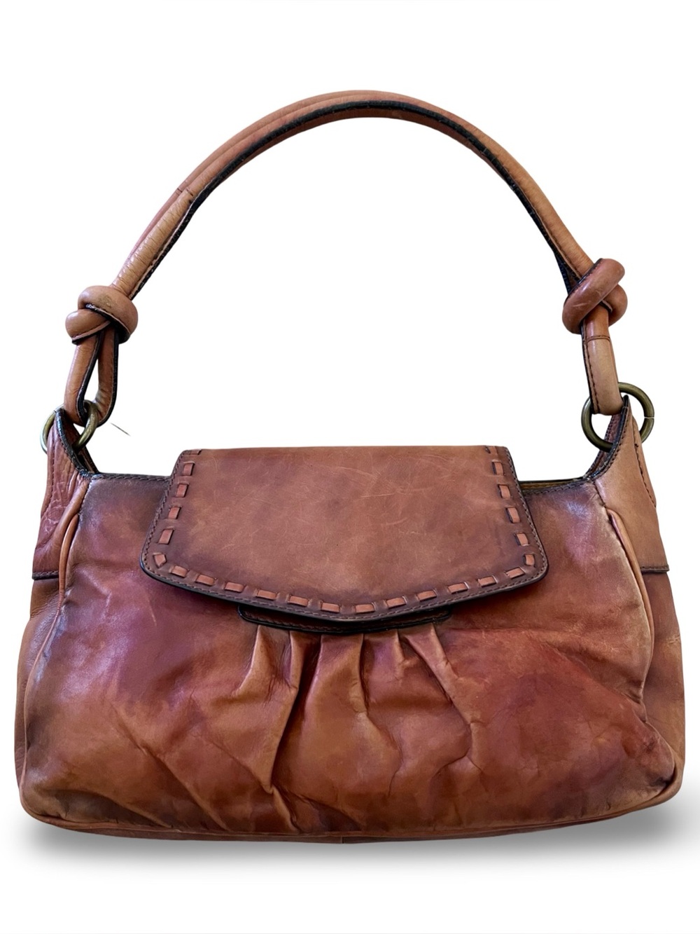 Vintage Wilsons Leather Y2K Brown Knotted Baguette Shoulder Bag Boho 70s Revival